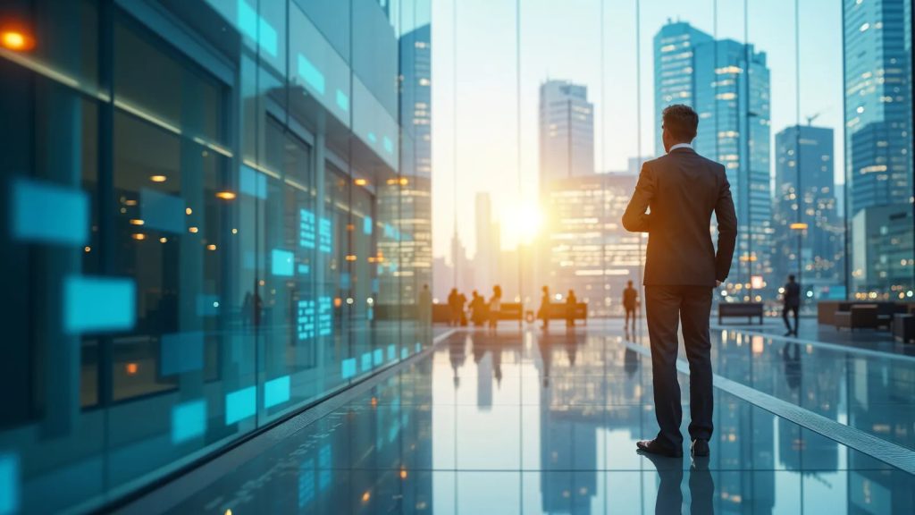 silhouetted executive overlooking a cityscape at dusk 362791 silhouetted executive overlooking a cityscape at dusk 362791